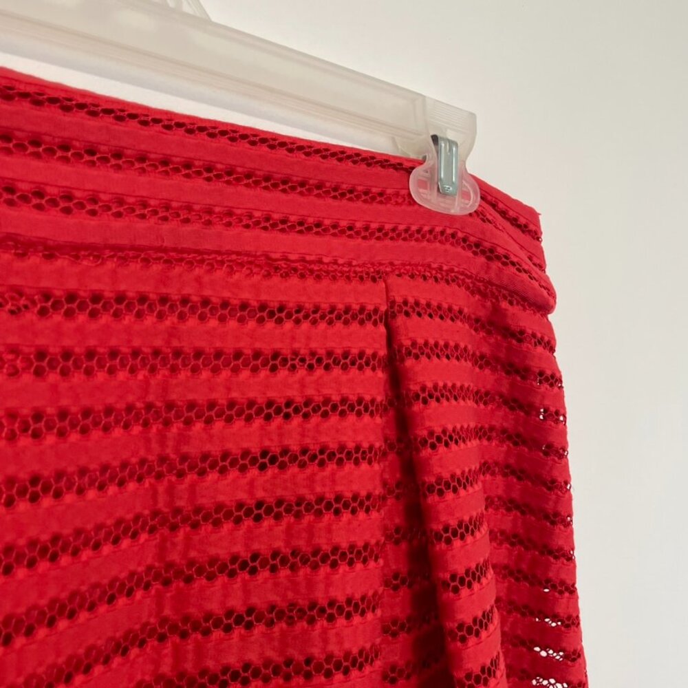 EXPRESS Mesh High Waisted Full Pleated Skirt Red Striped 2010s Mini A-Line Skirt - Picture 15 of 16